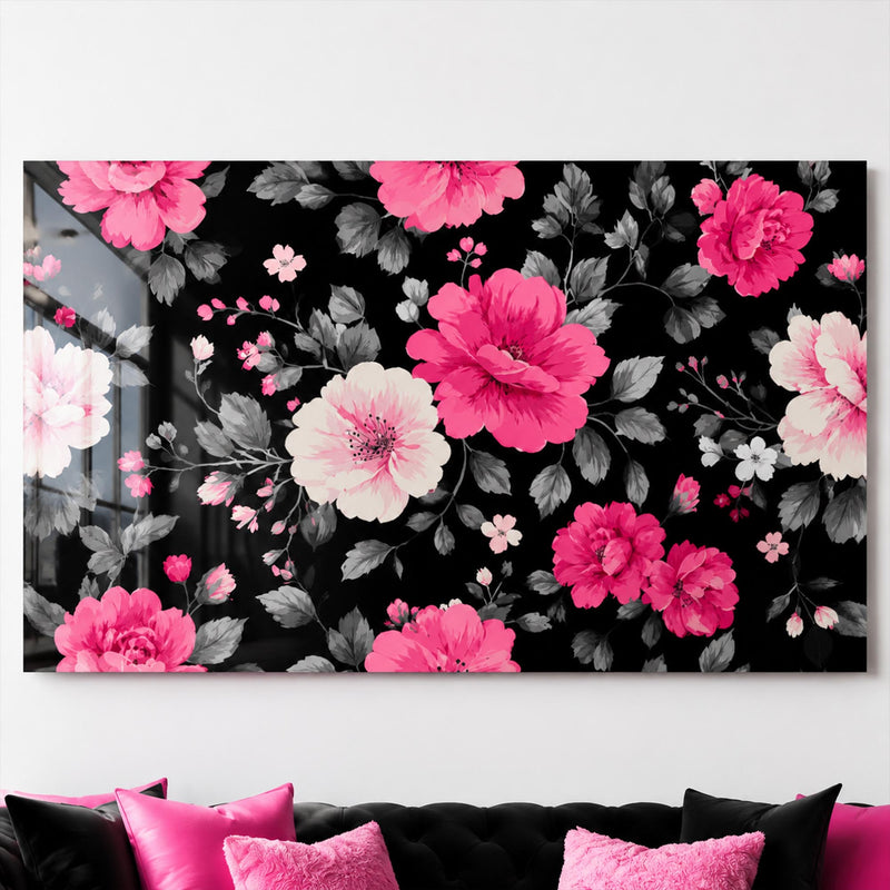 Pembe Beyaz Gül Desen Cam Tablo – Cam Tablo