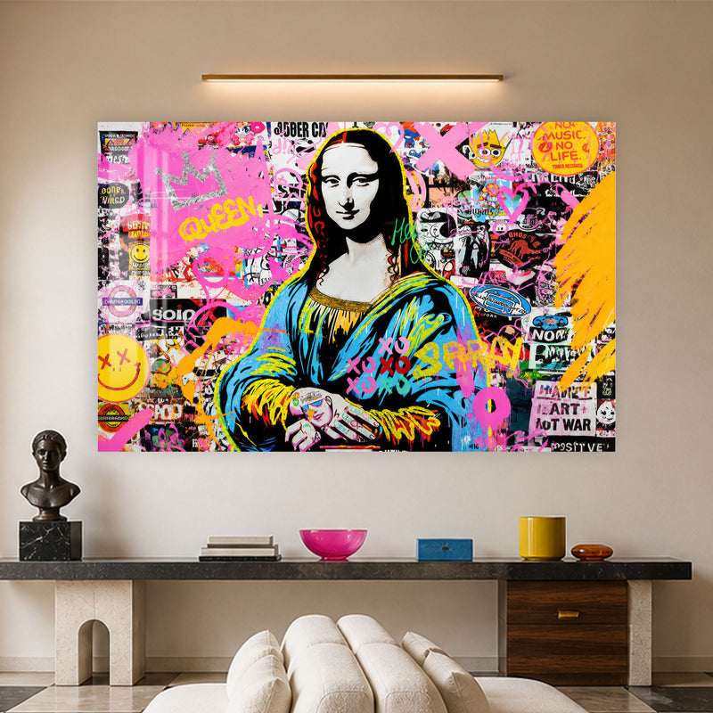 Pop Art Mona Lisa Grafiti Cam Tablo – Cam Tablo