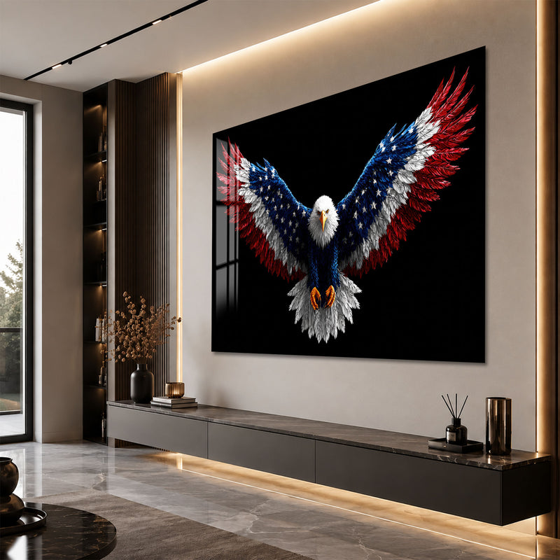 Amerikan Bayraklı Kartal Cam Tablo – Cam Tablo