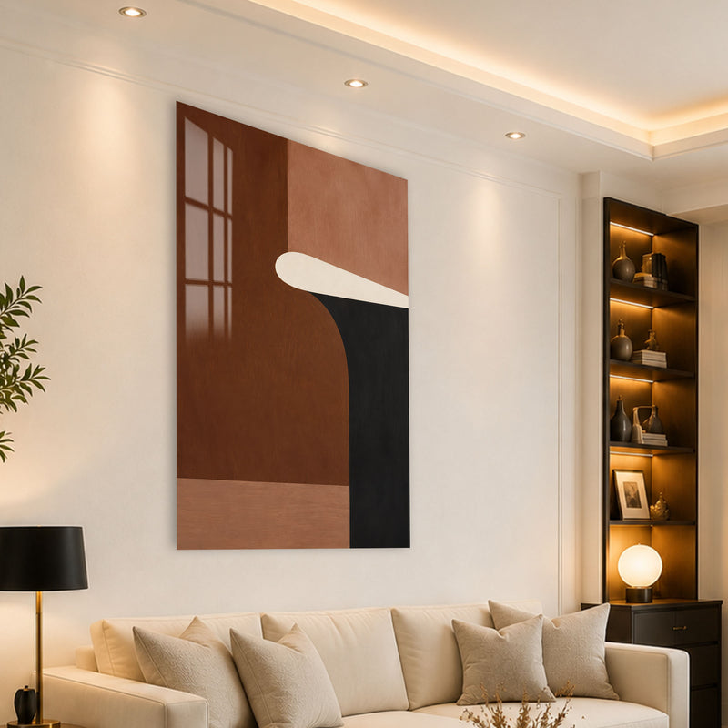 Kahverengi Toprak Tonlu Minimal Cam Tablo – Cam Tablo