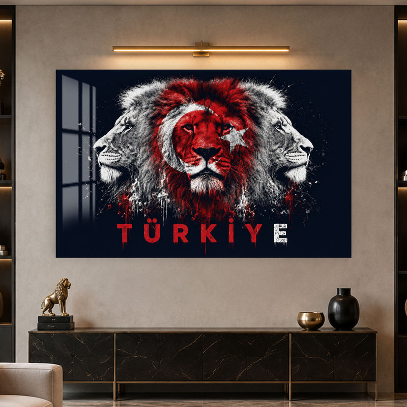 Üç Aslan Türkiye Bayrağı Cam Tablo – Cam Tablo