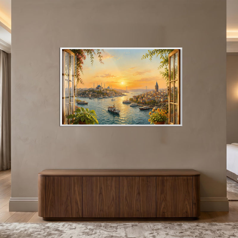 İstanbul Boğazı Panorama Cam Tablo – Beyaz Çerçeveli Cam Tablo