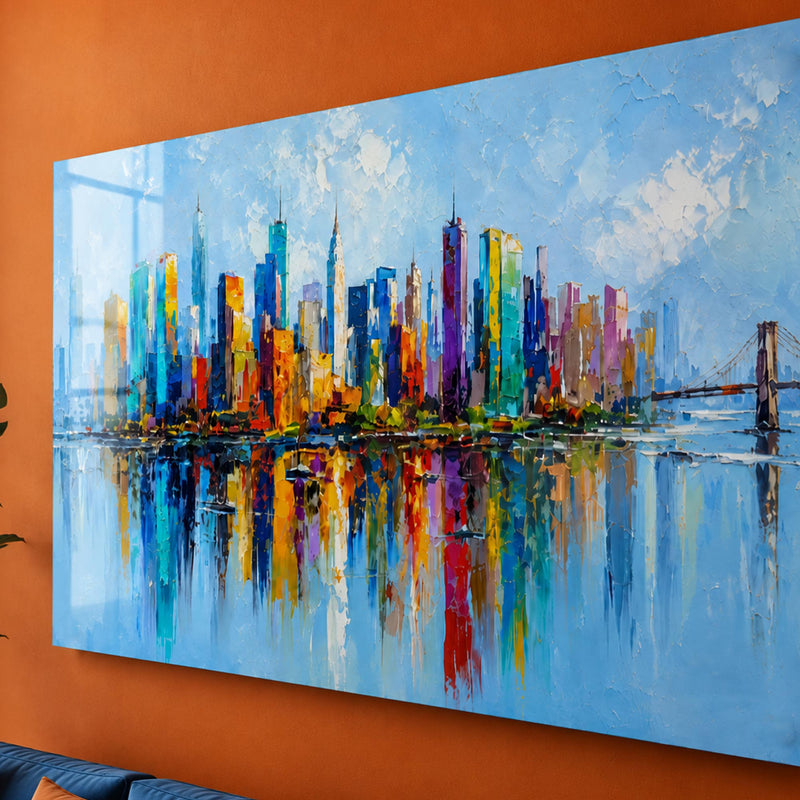 New York Renkli Skyline Cam Tablo – Cam Tablo