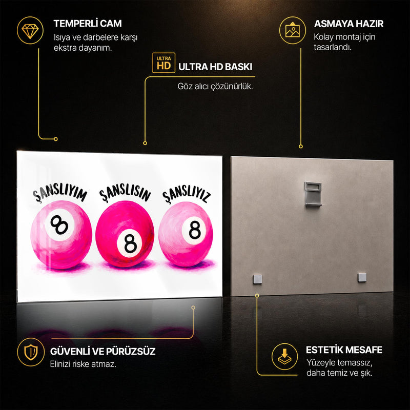 Pembe Bilardo Toplarında Şans Cam Tablo – Cam Tablo