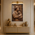 Kedi Tutan Kadın Ahşap Rölyef Cam Tablo – Gümüş Çerçeveli Cam Tablo