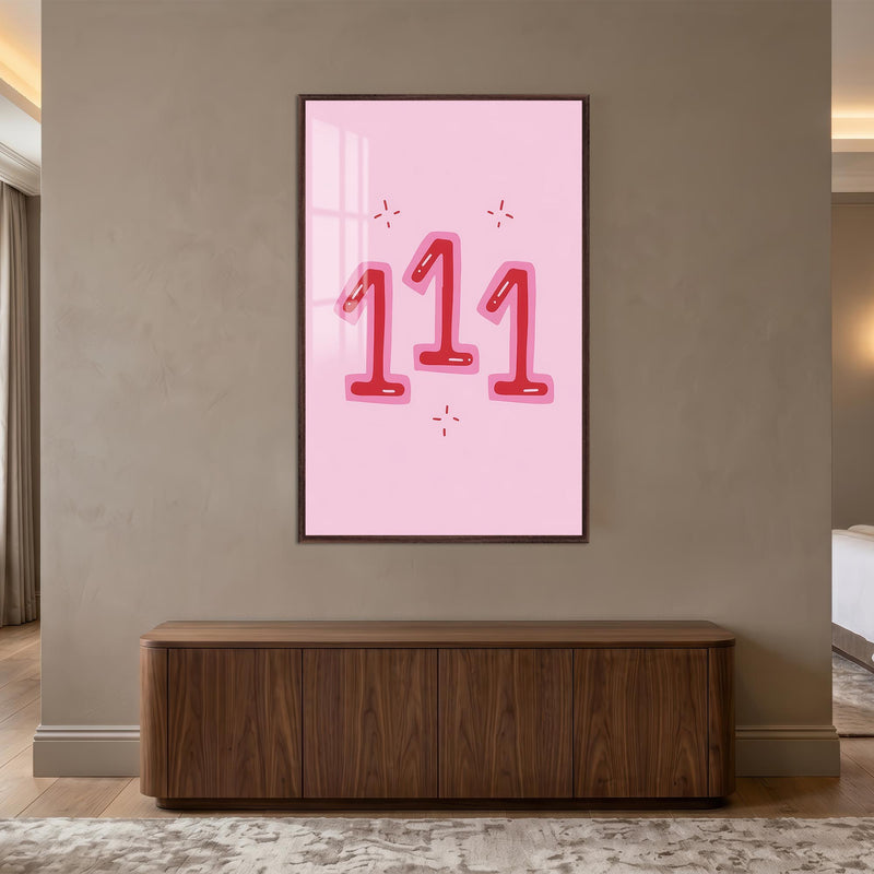 Şeker Pembe 111 Cam Tablo – Ceviz Çerçeveli Cam Tablo