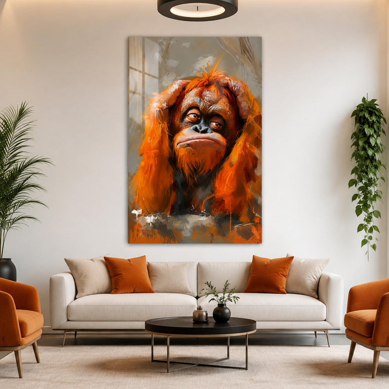 Düşünceli Orangutan Cam Tablo – Cam Tablo