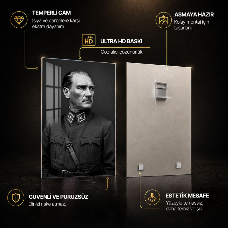 Üniformalı Atatürk Cam Tablo