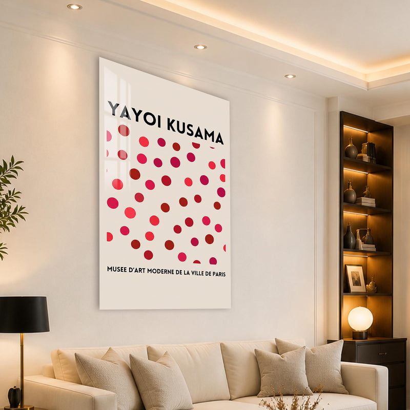 Beyaz Zeminde Pembe Kırmızı Noktalar Cam Tablo – Cam Tablo