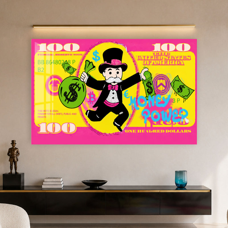 Para Adam 100 Dolar Pop Art Cam Tablo – Cam Tablo