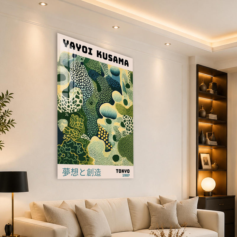 Yeşil Organik Nokta Formları Cam Tablo – Cam Tablo