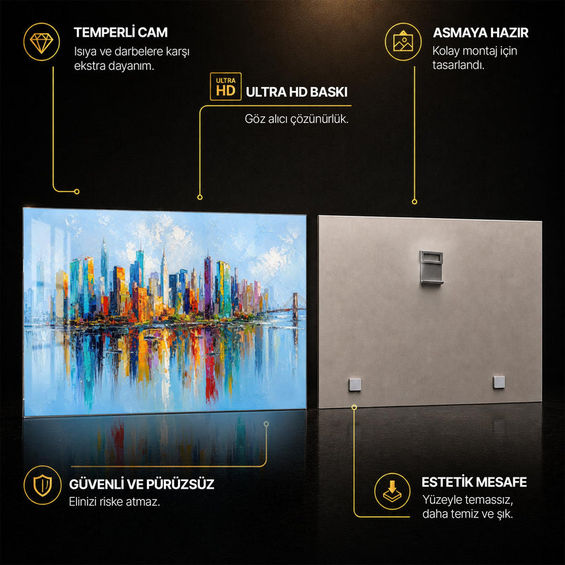 New York Renkli Skyline Cam Tablo – Cam Tablo
