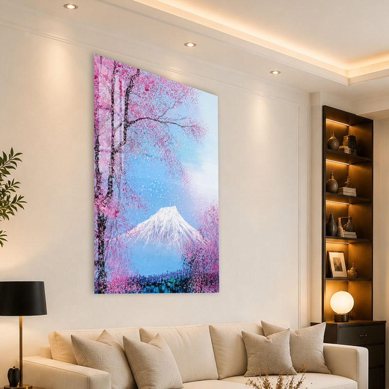 Fuji Dağı ve Sakura Ağaçları Cam Tablo – Cam Tablo