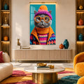Bere Takan Gri Kedi Cam Tablo – Cam Tablo