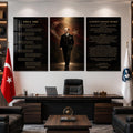 Atatürk Köşesi Üçlü Cam Tablo Seti — Aydınlık Yolda Yürüyen Atatürk