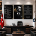 Atatürk Köşesi Üçlü Cam Tablo Seti — Mermer Desenli