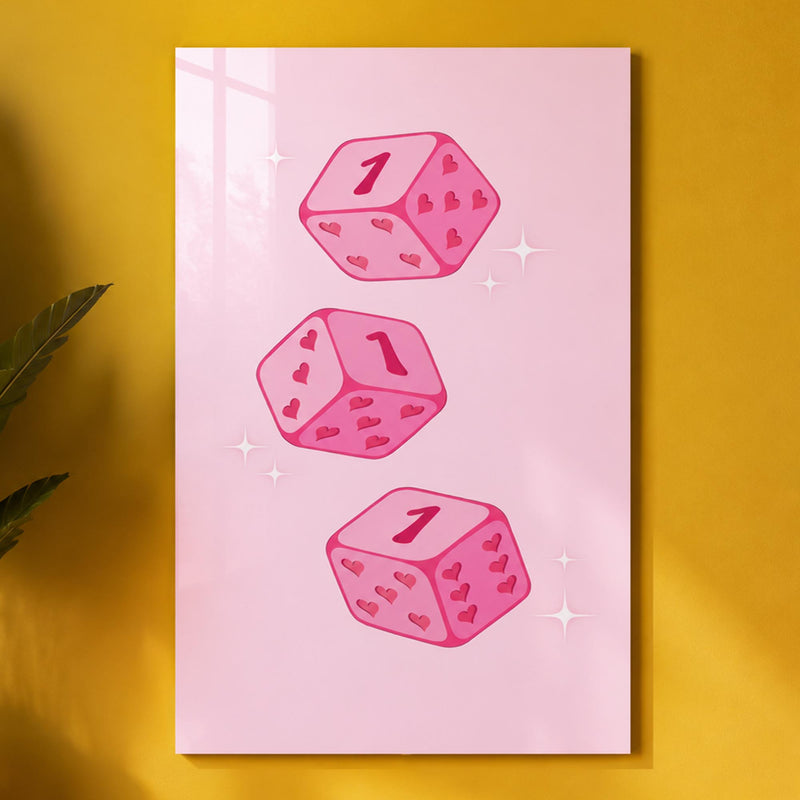 Pembe Şans Zarları Cam Tablo – Cam Tablo