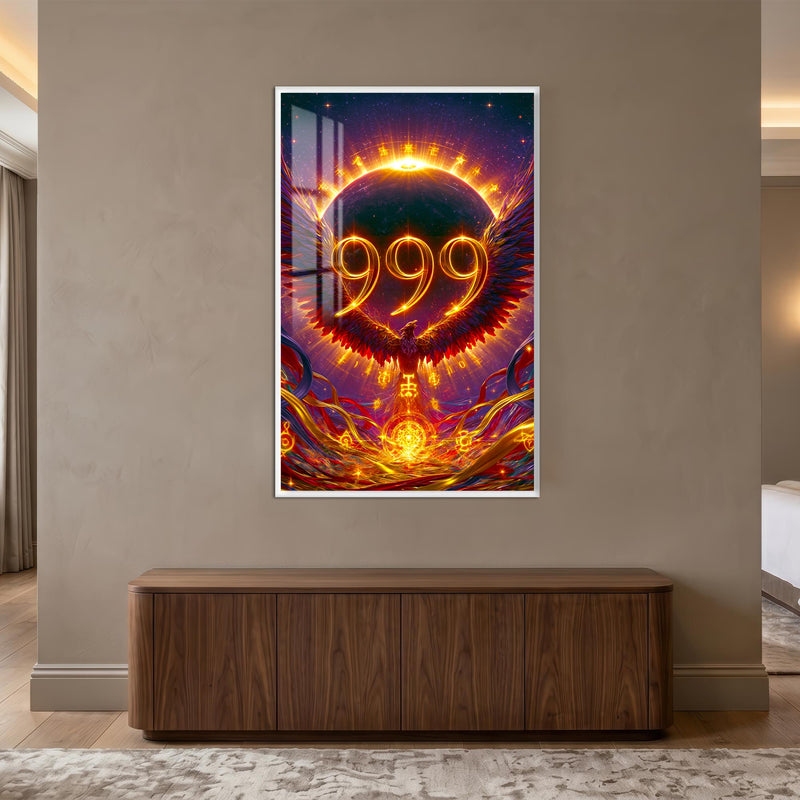 Ateş Halkasında 999 Cam Tablo – Gümüş Çerçeveli Cam Tablo