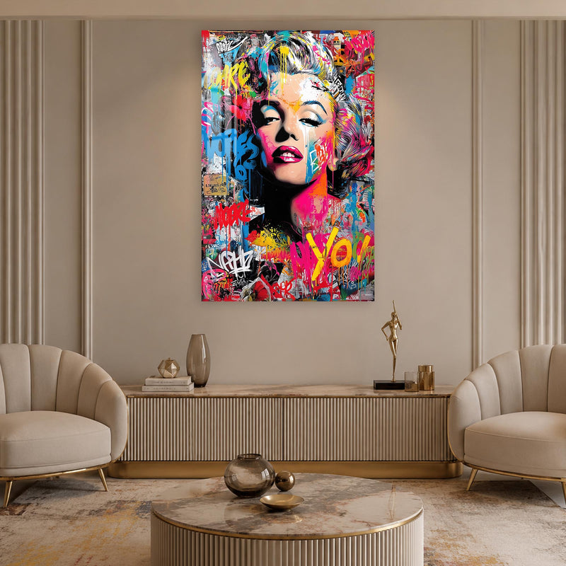 Renkli Graffiti Pop Art Portre Cam Tablo – Cam Tablo