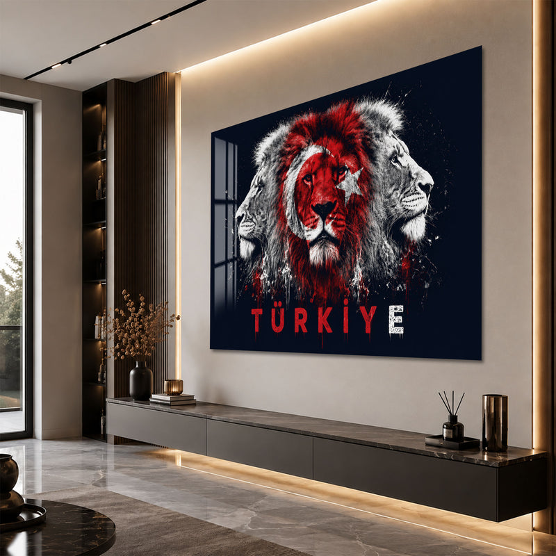 Üç Aslan Türkiye Bayrağı Cam Tablo – Cam Tablo