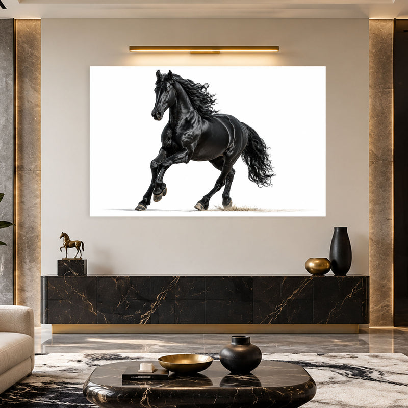 Beyaz Fonda Siyah At Cam Tablo – Cam Tablo