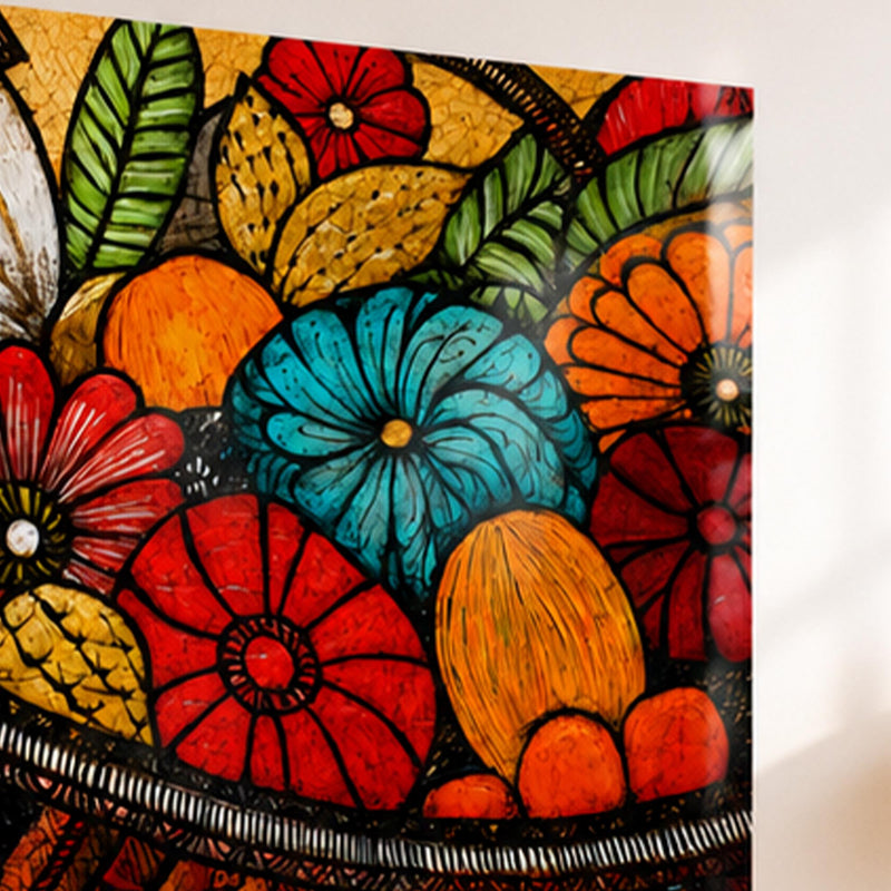Folk Sanat Çiçek Sepeti Cam Tablo – Cam Tablo