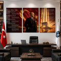 Atatürk Köşesi Üçlü Cam Tablo Seti — Anıtkabir Gün Batımı Kızıl