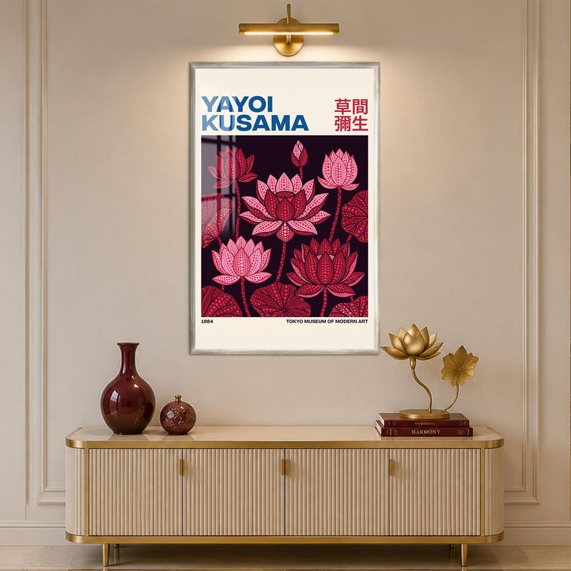 Siyah Gecede Pembe Lotuslar Cam Tablo – Gümüş Çerçeveli Cam Tablo