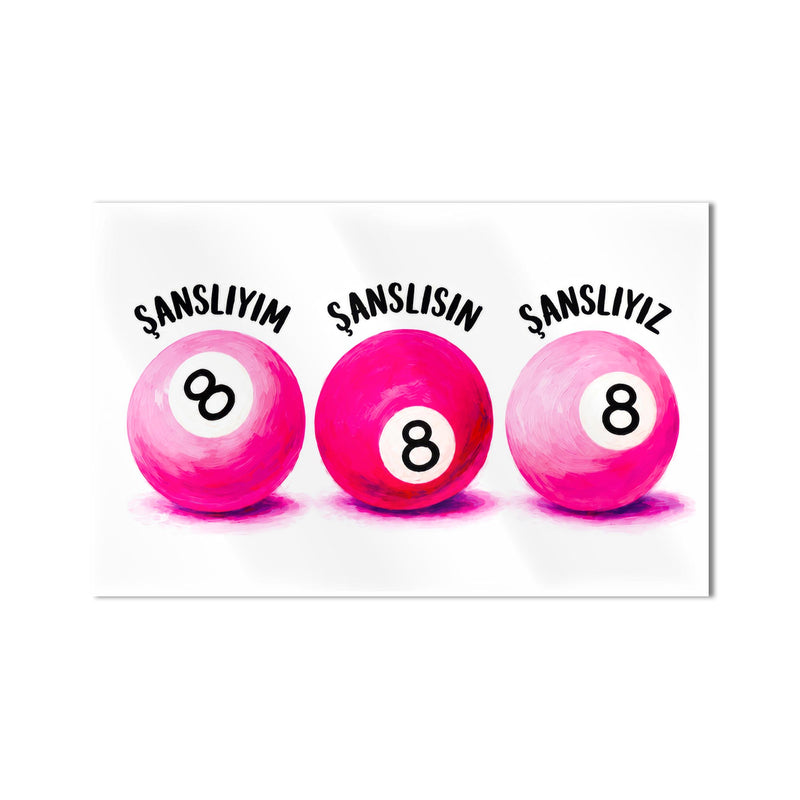 Pembe Bilardo Toplarında Şans Cam Tablo – Cam Tablo