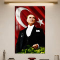 Bayrak Önünde Atatürk Cam Tablo