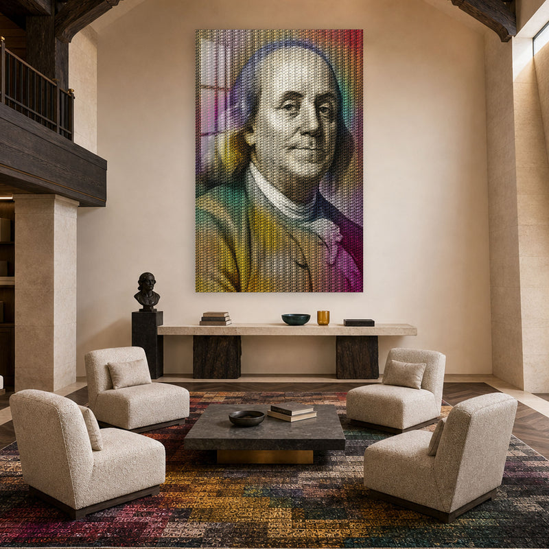 Dolar Dokulu Franklin Portresi Cam Tablo – Cam Tablo