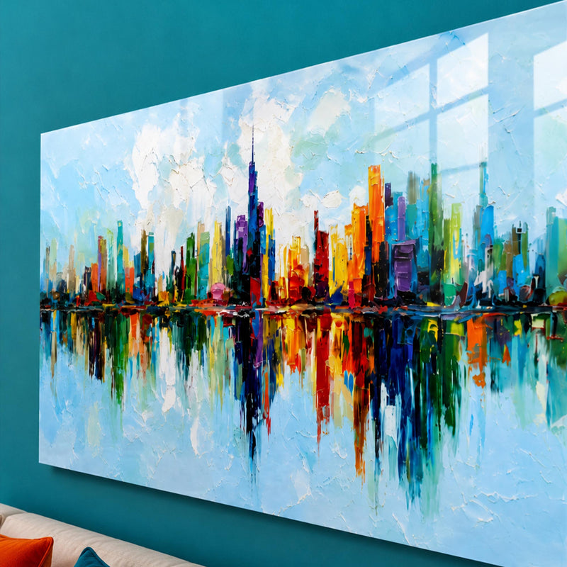 Renkli Şehir Skyline Gündüz Cam Tablo – Cam Tablo