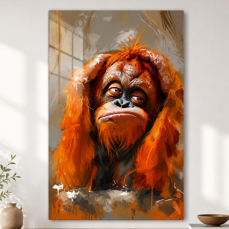 Düşünceli Orangutan Cam Tablo – Cam Tablo