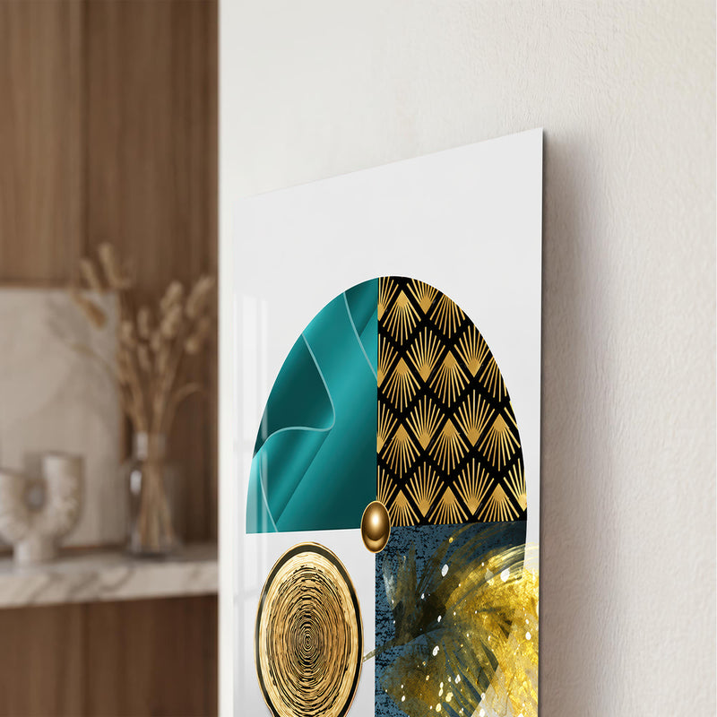 Zümrüt ve Altın Art Deco Daire Cam Tablo – Cam Tablo