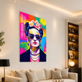 Renkli Gözlüklü Frida Kahlo Pop Art Cam Tablo – Cam Tablo