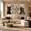 Fashion Yazılı Dobermann ve Leopar Üçlü Cam Tablo
