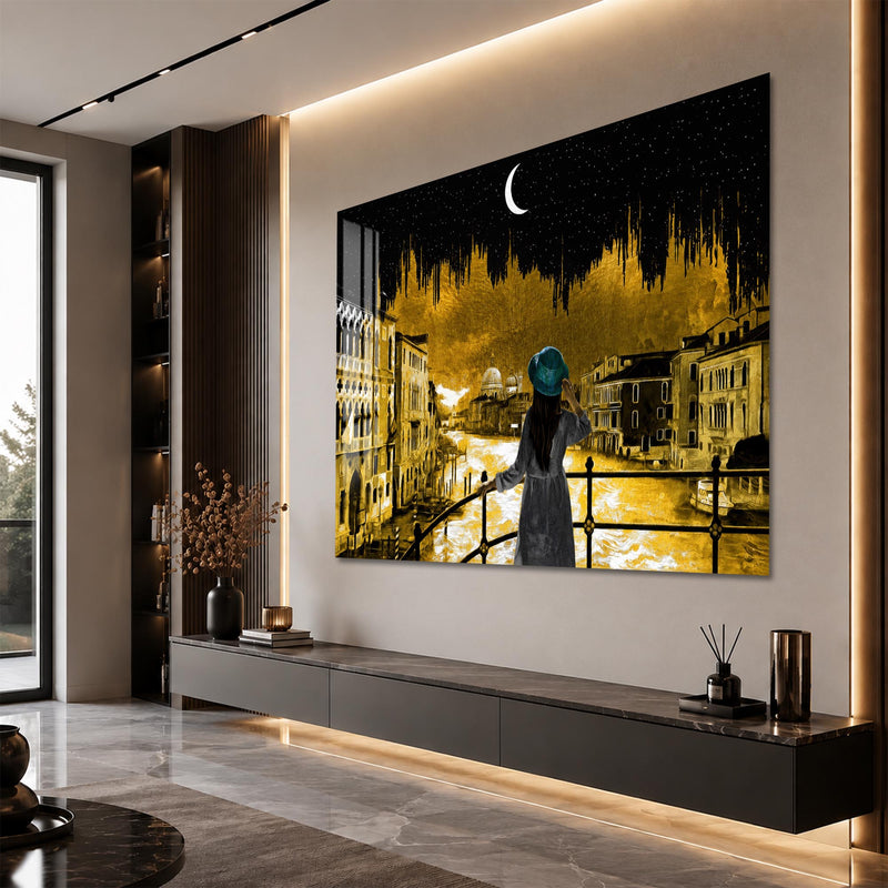 Venedik Gecesinde Kadın Cam Tablo – Cam Tablo