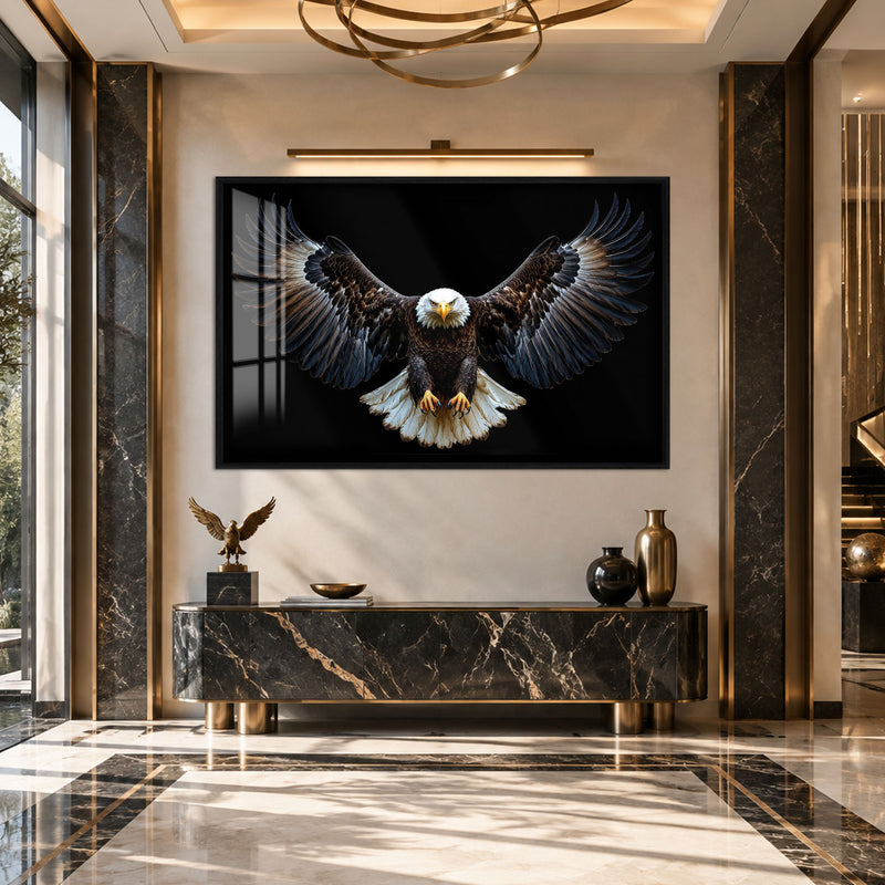Kanat Açmış Kel Kartal Cam Tablo – Siyah Çerçeveli Cam Tablo