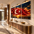 Alevli Türk Bayrağı Gün Batımı Üçlü Cam Tablo
