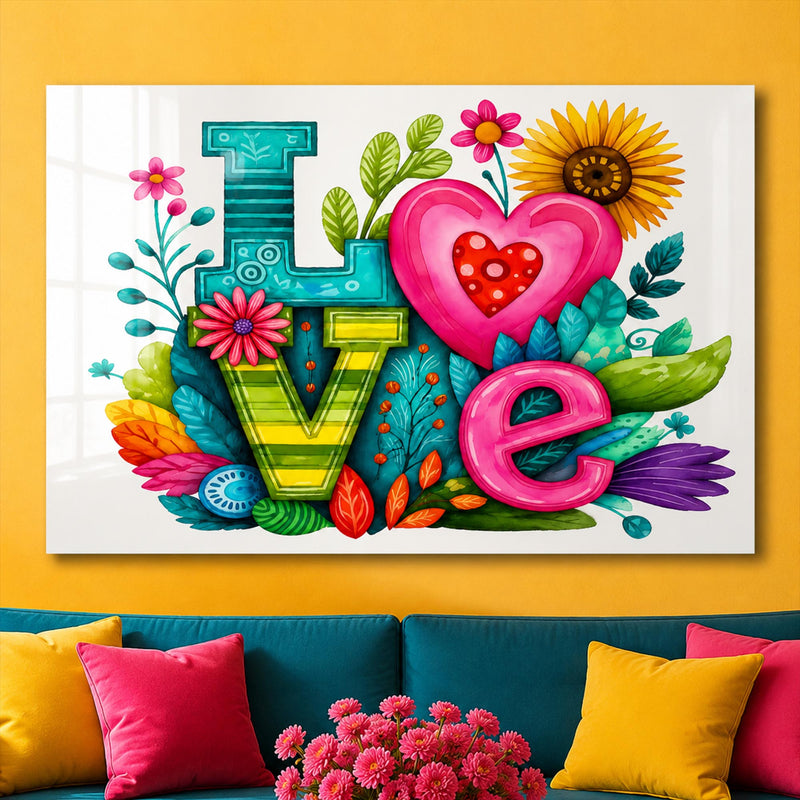 LOVE Çiçek Kalp Cam Tablo – Cam Tablo