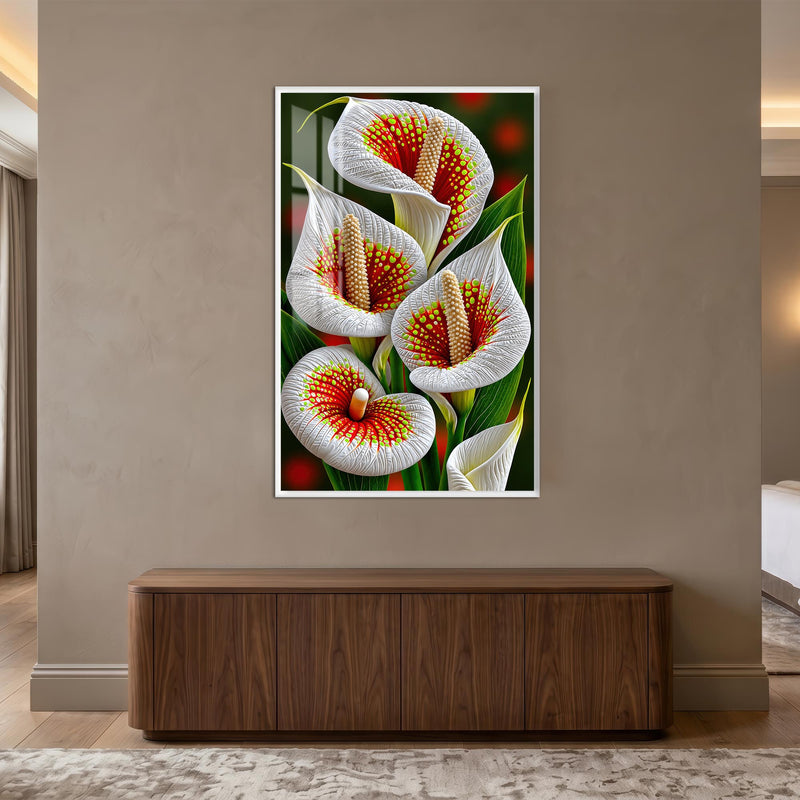 Beyaz Calla Lily Cam Tablo – Beyaz Çerçeveli Cam Tablo