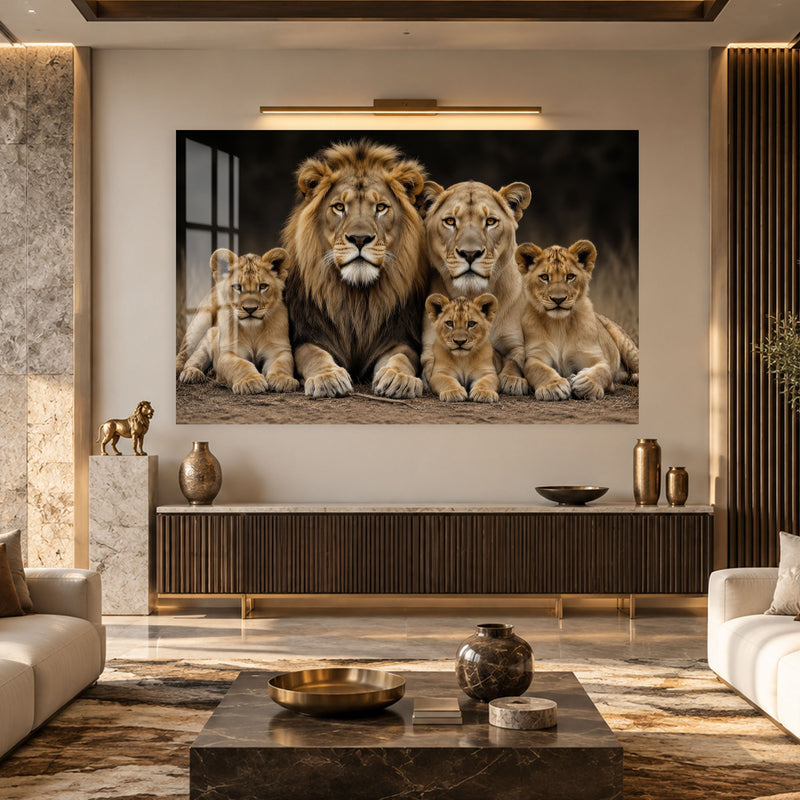 Aslan Ailesi Portresi Cam Tablo – Cam Tablo