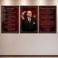 Atatürk Köşesi Üçlü Cam Tablo Seti — Kızıl Bayraklı – Ceviz Çerçeveli