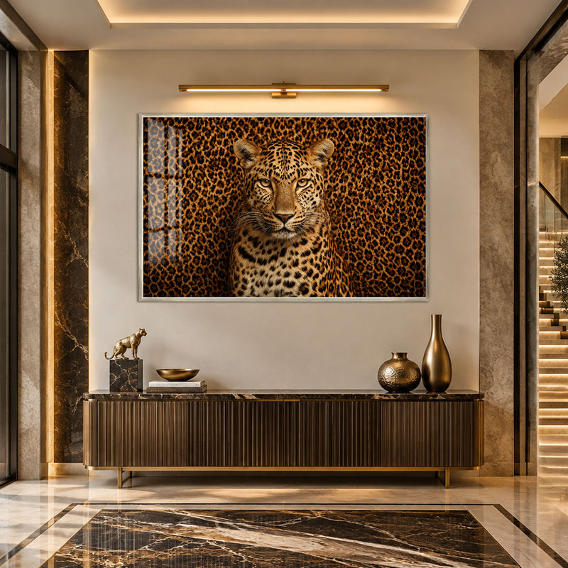 Leopar Desenli Fonda Leopar Cam Tablo – Gümüş Çerçeveli Cam Tablo