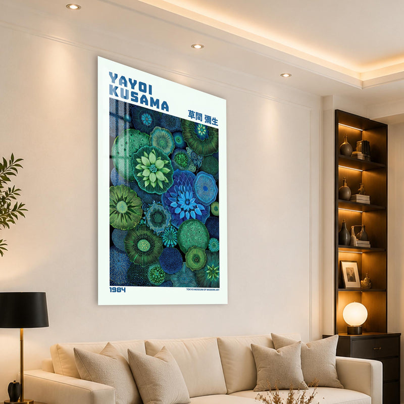Mavi Yeşil Kozmik Çiçekler Cam Tablo – Cam Tablo