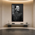 Üniformalı Atatürk Cam Tablo – Ceviz Çerçeveli