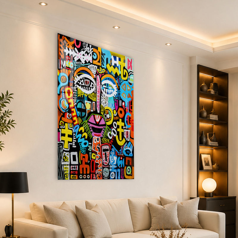 Renkli Grafiti Yüzler Cam Tablo – Cam Tablo