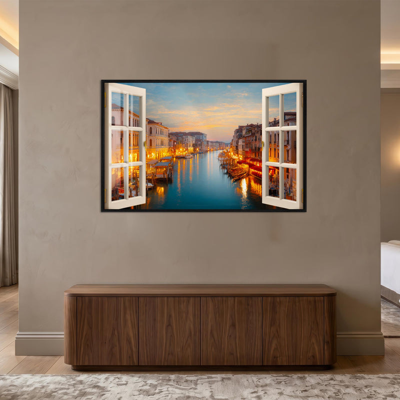 Venedik Büyük Kanal Cam Tablo – Siyah Çerçeveli Cam Tablo