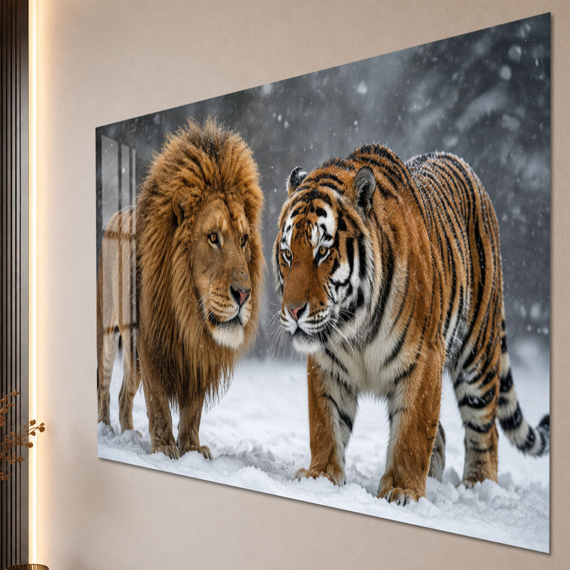 Karda Aslan ve Kaplan Cam Tablo – Cam Tablo