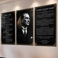 Atatürk Köşesi Üçlü Cam Tablo Seti — Mermer Desenli
